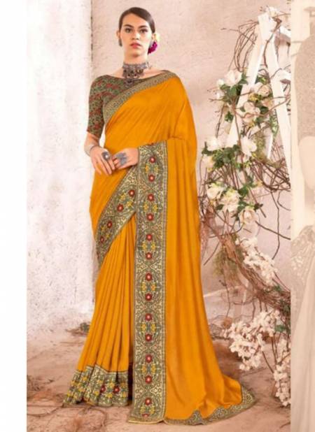 Yellow Colour Kaamya Right Women New Latest Designer Vichitra With Weaving Jacquard Exclusive Saree Collection 81733